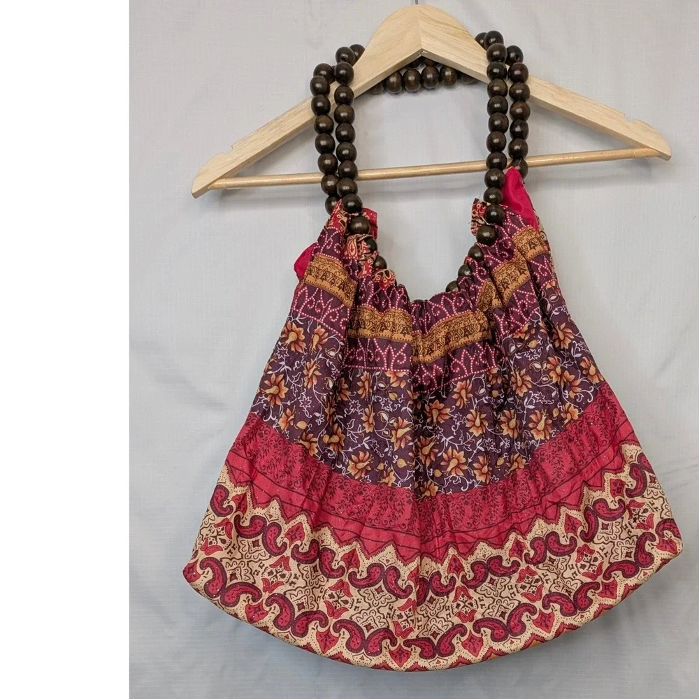 Youmi K Bohemian Hobo Bag Beaded Handle Festival Tote NWT Made USA Large
